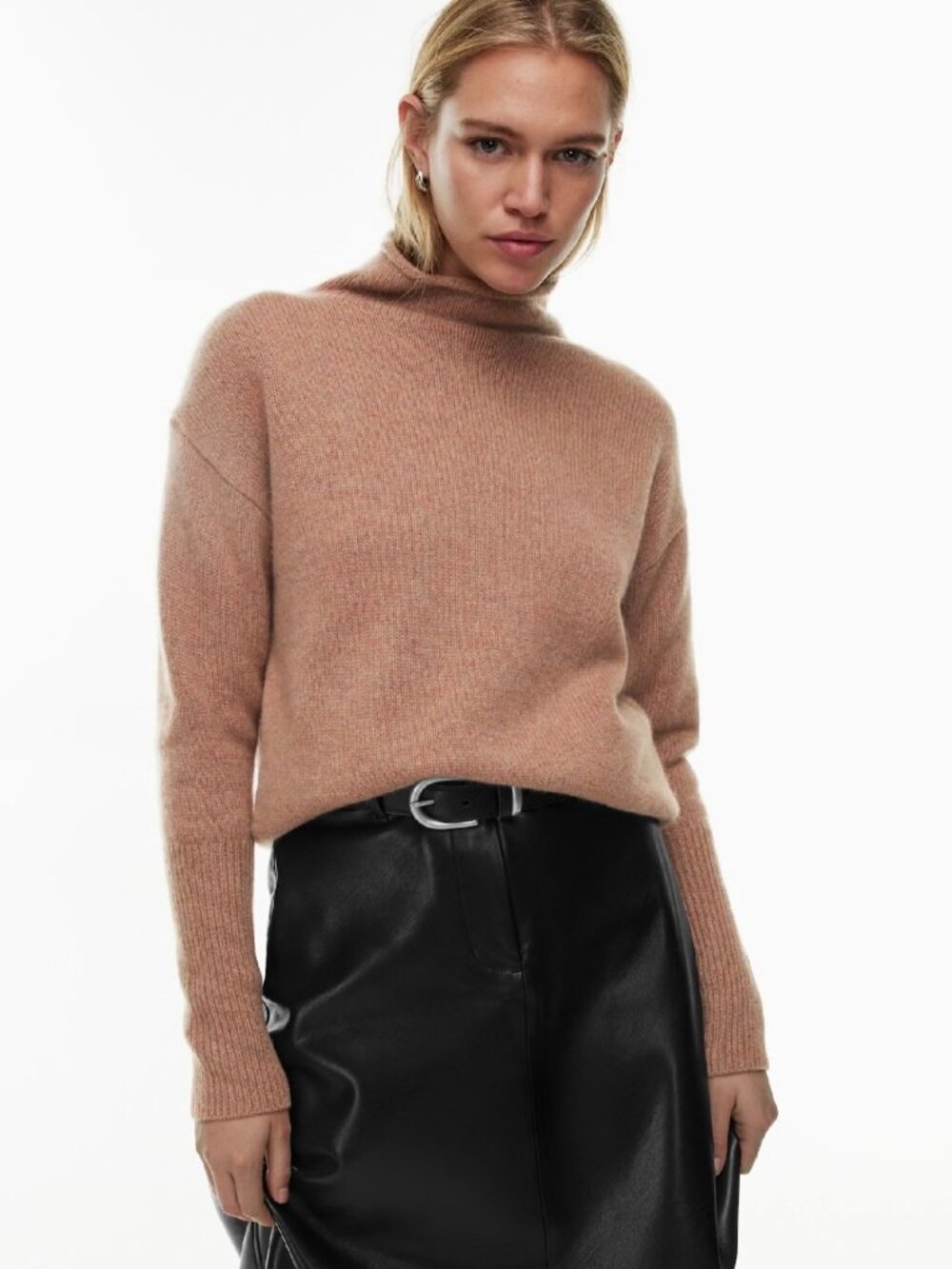 Wilfred Cyprus Mock Neck Cashmere Sweater L Minimalist Elevated Funnel Neck